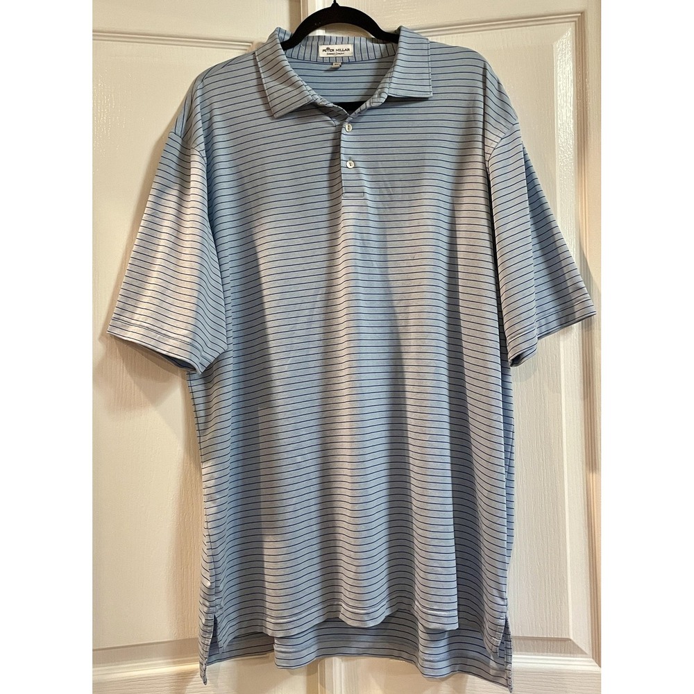 Peter Millar Summer Comfort Golf Polo Shirt Mens 2XL Blue‎ Striped Short Sleeve